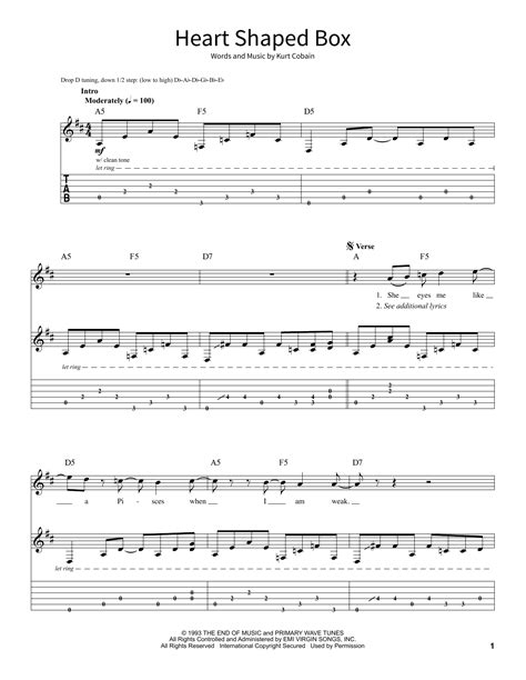 heart shaped box electric guitar tabs|heart shaped box nirvana tabs.